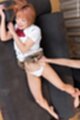 Kobayashi Chie has her shaved pussy masturbated in uniform